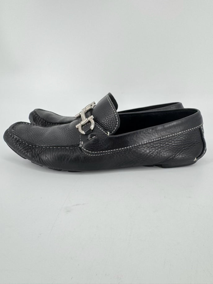SALVATORE FERRAGAMO Size 9 Black Leather Horsebit Loafers