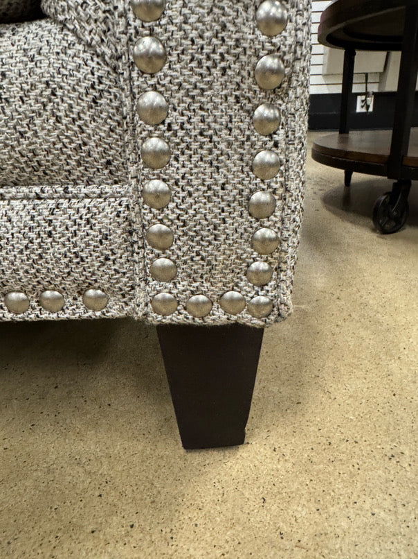 Gray & White Tweed Nail Heads Sofa