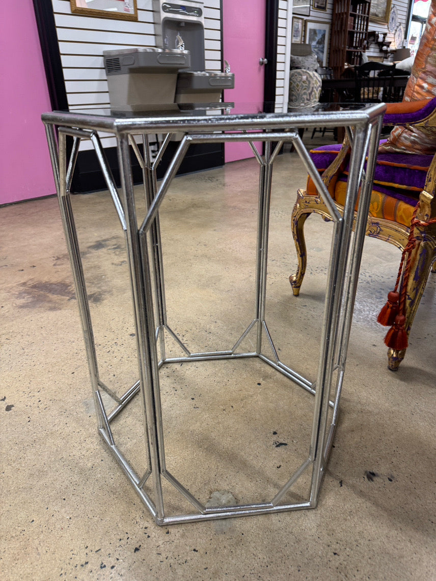 Silver Metal Mirror-Top End Table