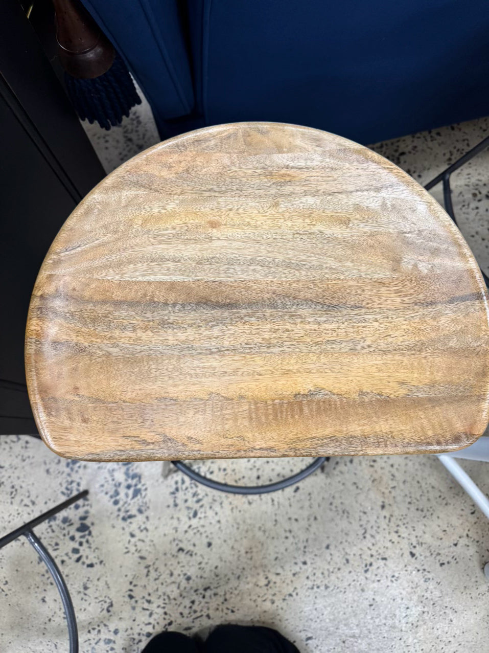 WEST ELM Natural Wood & Gray Steel Counter Stool