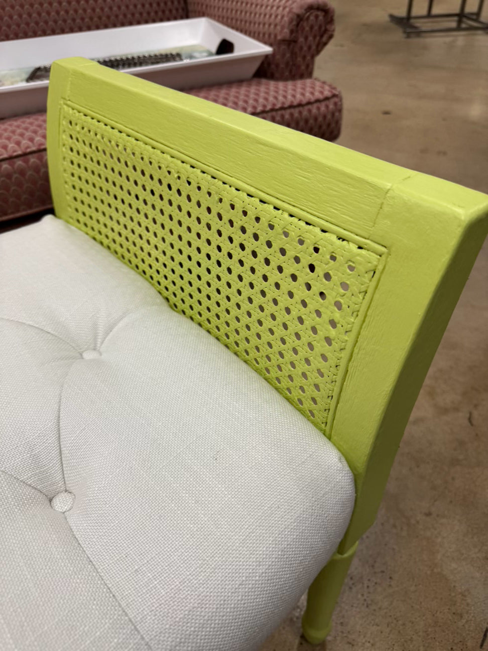 Green Painted Wood Ivory Tufted Bench