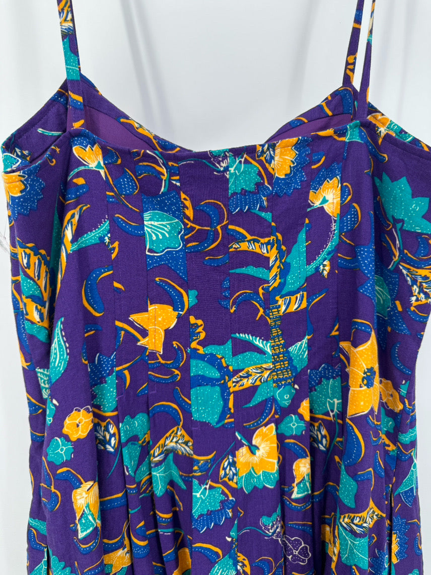 DEREK LAM 10 CROSBY Size 14 Purple & Yellow Flowers Sleeveless Dress NWT