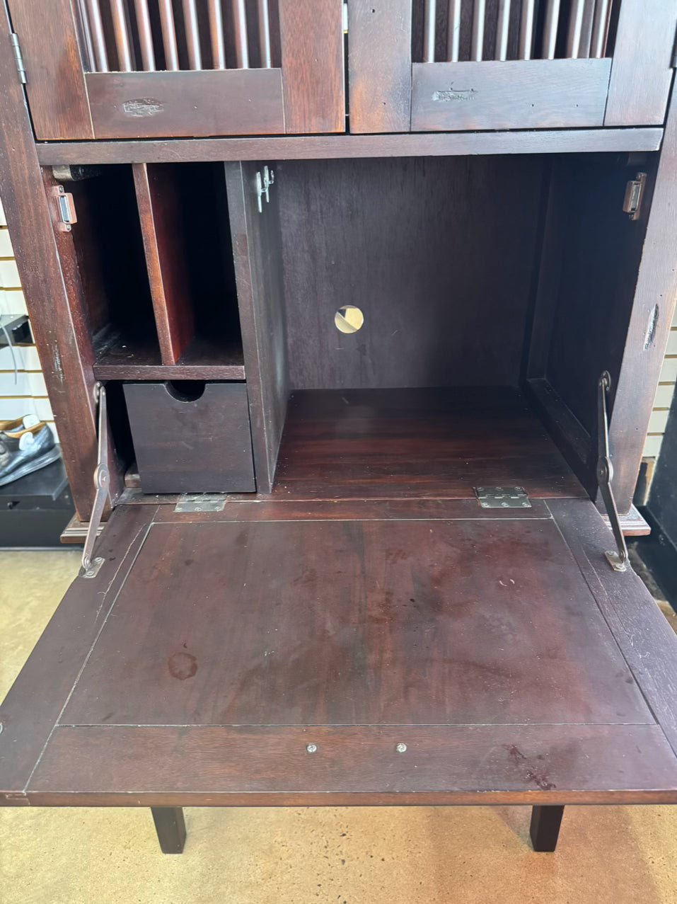 Dark Wood Cabinet w/ Dropdown Desk
