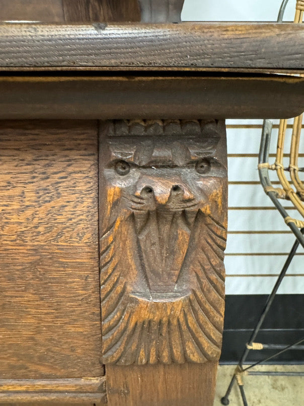 ANTIQUE Oak Mirror-Back 2-Tier Buffet