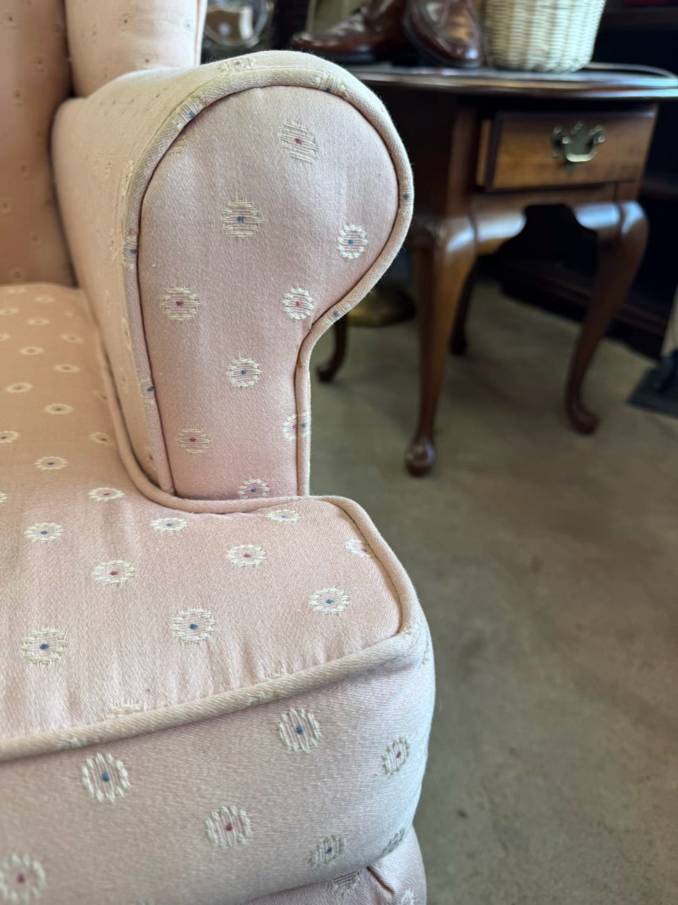 Pink Queen Anne Legs Wingback Chair