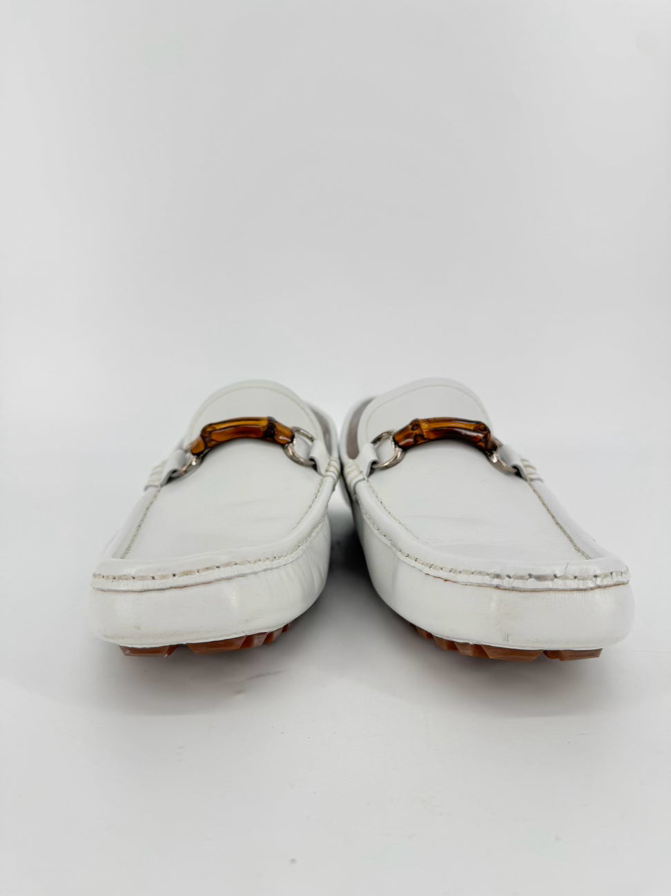 GUCCI Size 10 Cream Leather Horsebit Accejt Loafers
