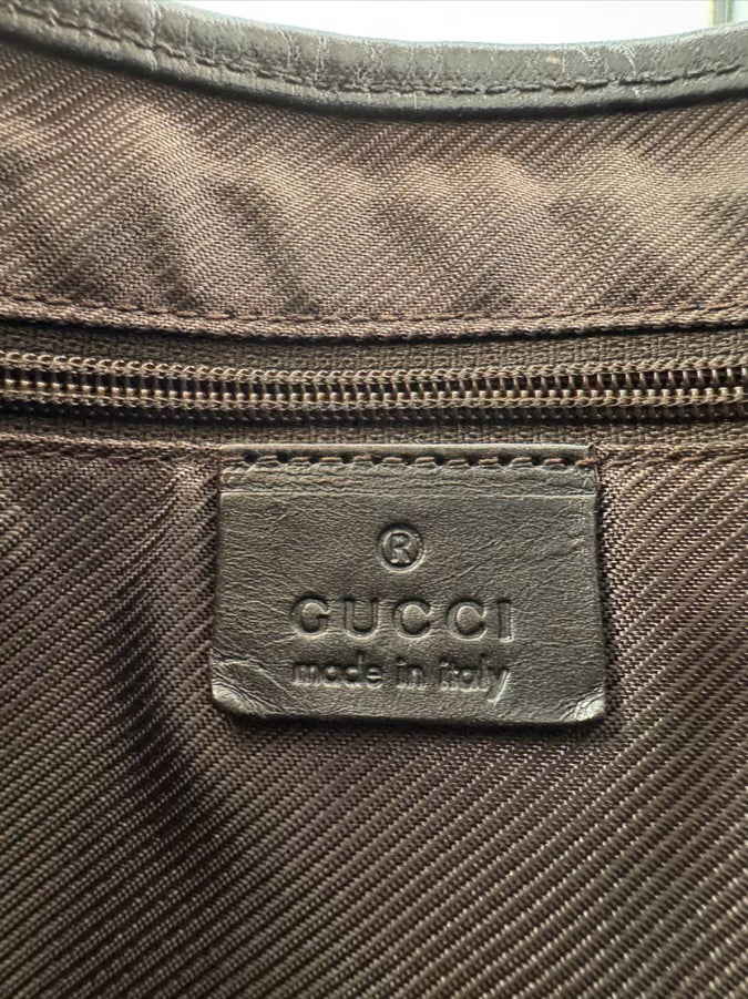 GUCCI Tan Canvas Monogram Jackie Purse