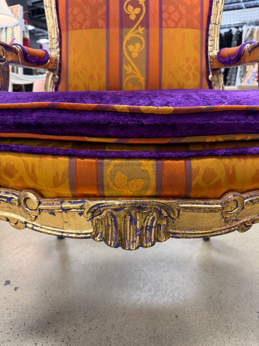 Purple & Orange Upholstered Gold Wood Louis XVI Chair