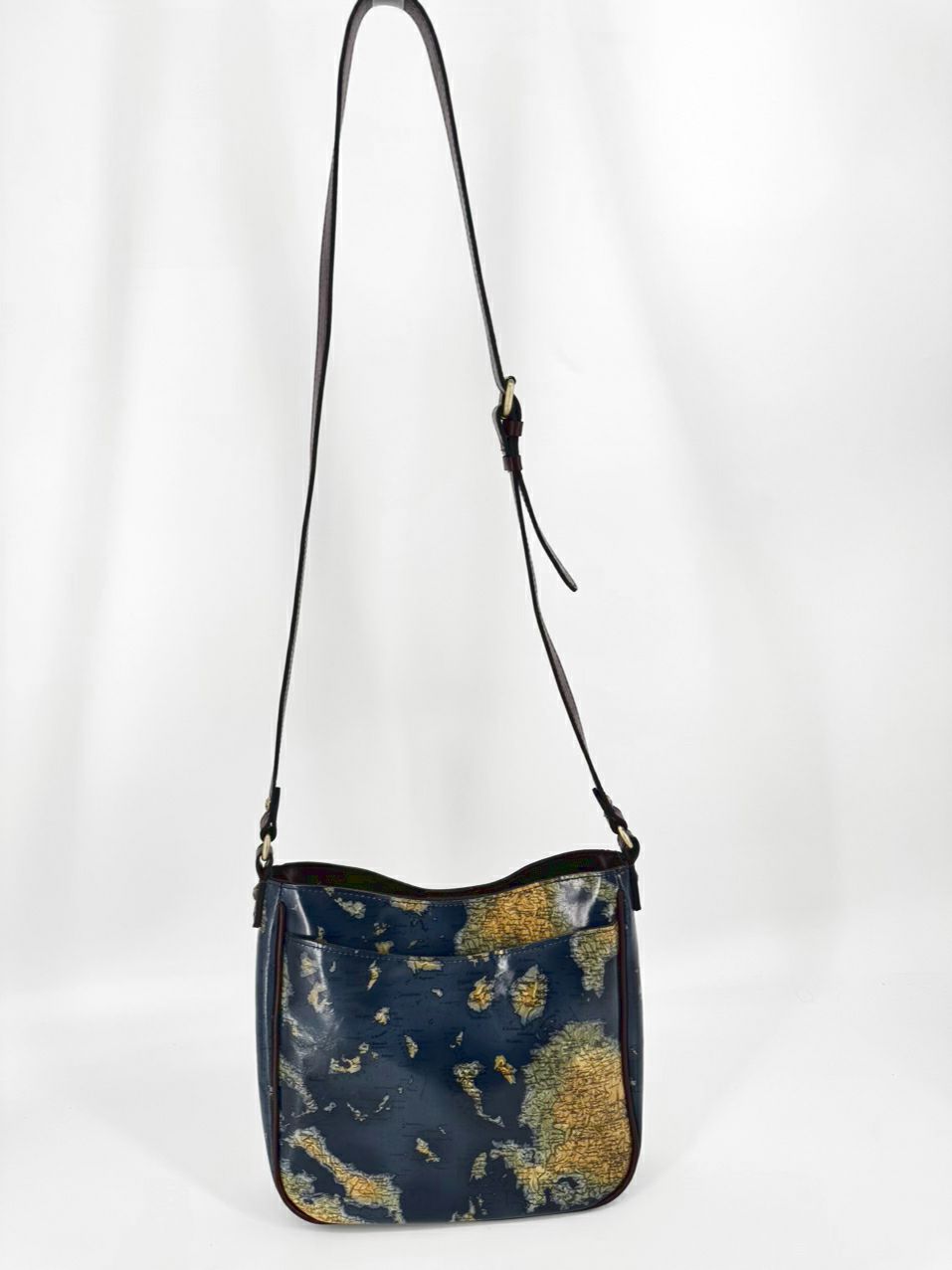 PATRICIA NASH Blue & Brown Leather Map Crossbody Bag