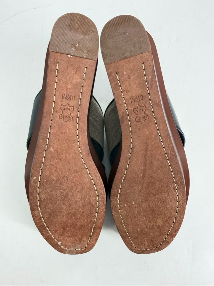 TORY BURCH Size WMNS 8.5 Black & Beige Canvas and Leather Platform Slide Sandals