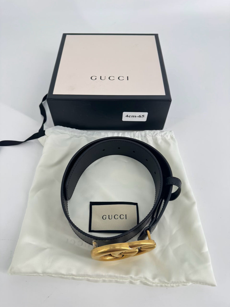 GUCCI Size 26 Black & Gold Leather GG Belt
