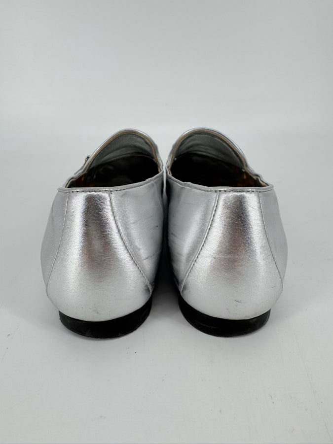 SALVATORE FERRAGAMO Size 8 Silver Leather Loafers
