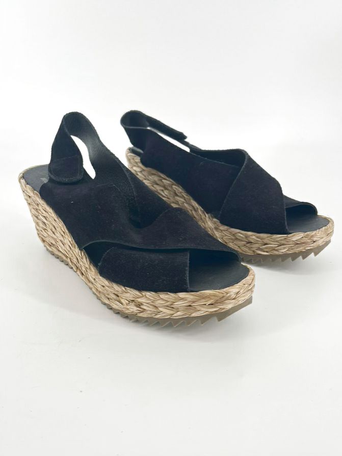 PEDRO GARCIA Size 38.5 Black Leather Espadrilles