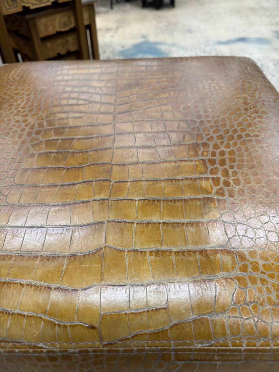 WILLIAMS SONOMA Caramel Leather Ottoman