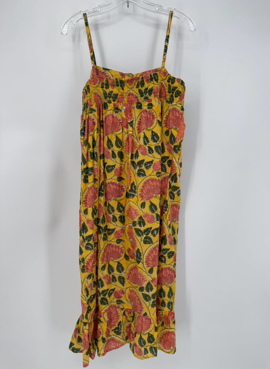 THE FOX AND THE MERMAID Size L Yellow Floral Print Sleeveless Dress