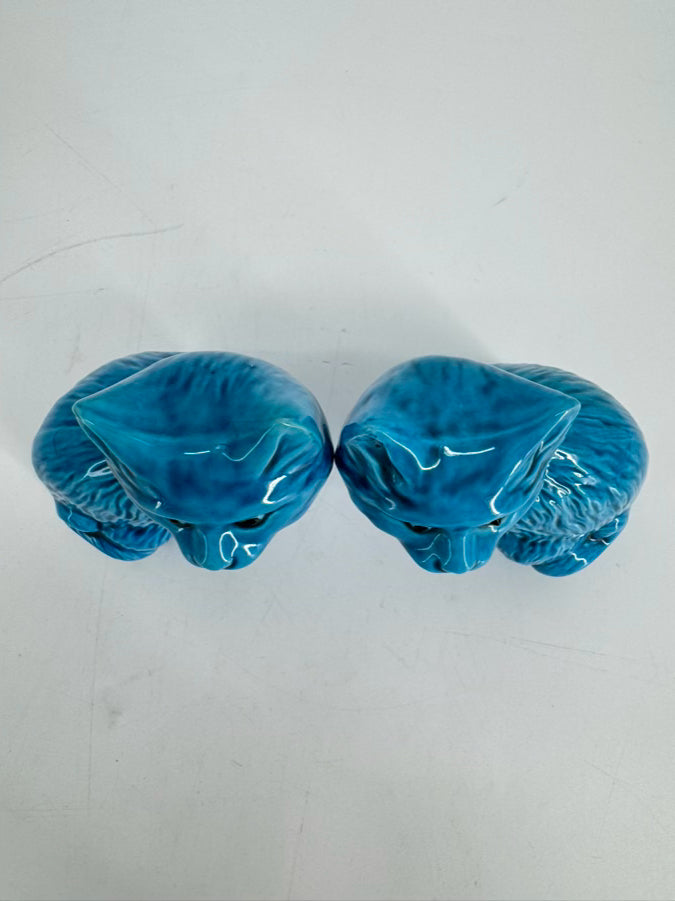 VINTAGE Blue Ceramic Pair of Cat Figurines