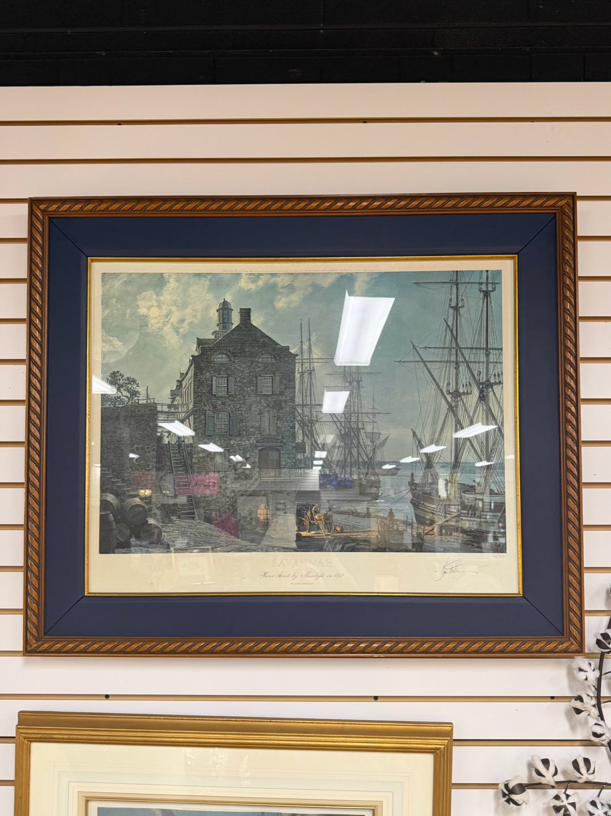 JOHN STOBART River Street By Moonlight Print In Wood Frame