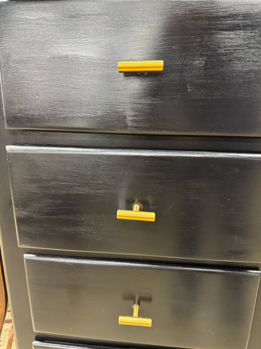 VINTAGE Black Painted Wood 6-Drawer Wardrobe