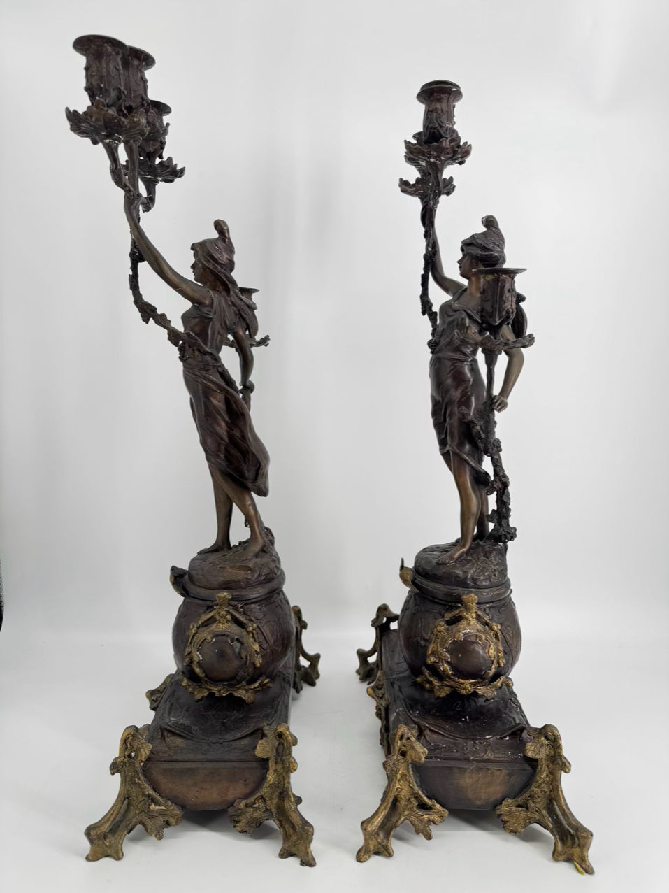 Bronze Decorative Ladies Pair of Candelabras