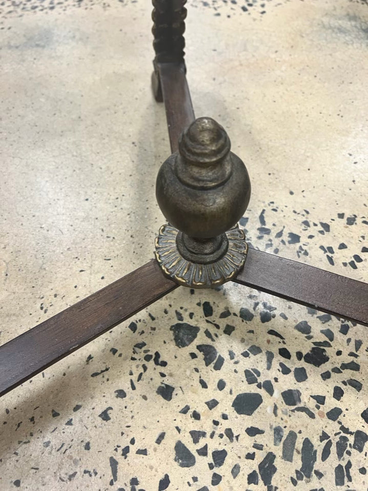 Brown Metal Occasional Table w/ Embossed Design on Table Top