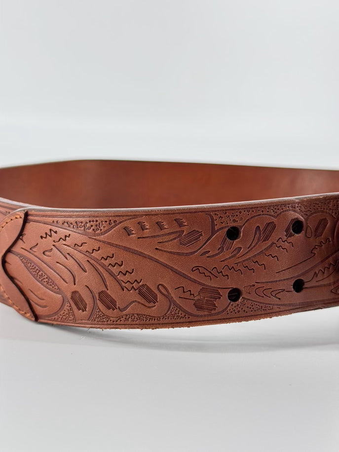 RALPH LAUREN Size M Brown Embossed Leather Western Style Belt NWT