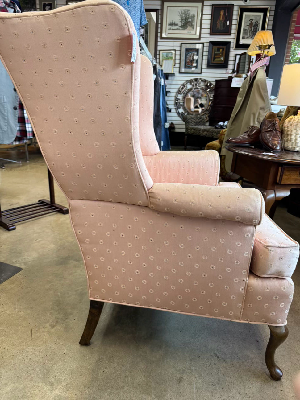 Pink Queen Anne Legs Wingback Chair