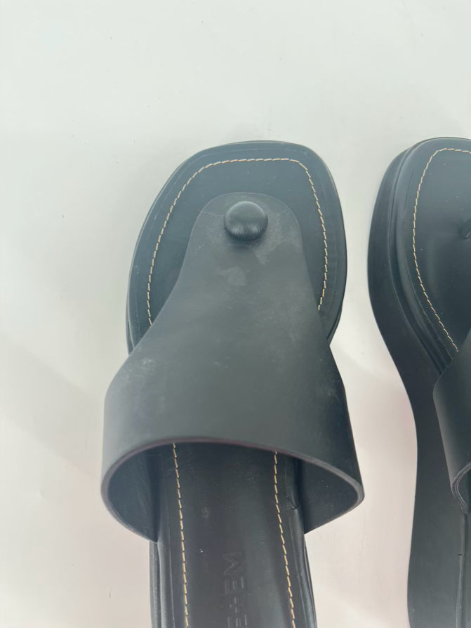 ME + EM Size 38 Black Leather Flip Flops