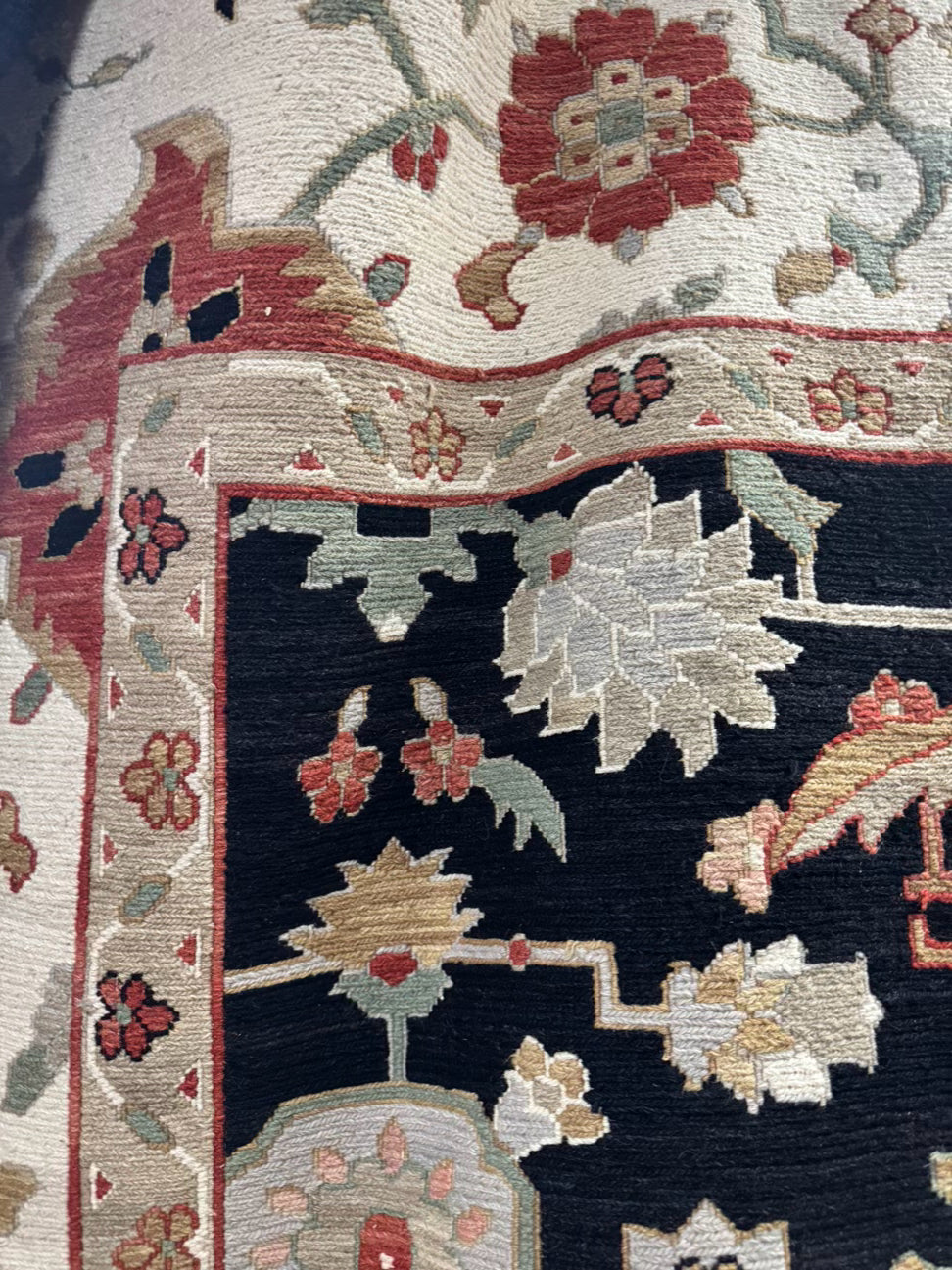 Black, Rust & Green Oriental Wool Area Rug