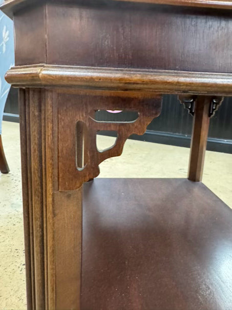 Wood Inlay Chippendale End Table w/ Bottom Shelf
