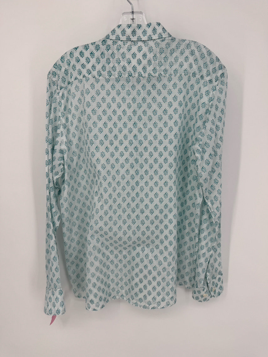 THE LAMU COLLECTION Size M White & Teal Print Blouse