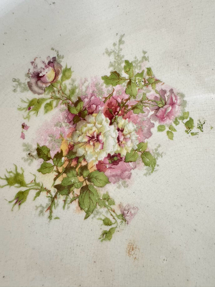 VINTAGE Pink & Green Floral Wash Bowl