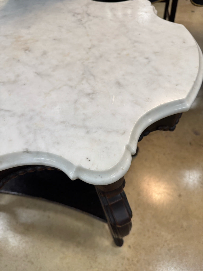 VINTAGE Wood & Marble Victorian Occasional Table