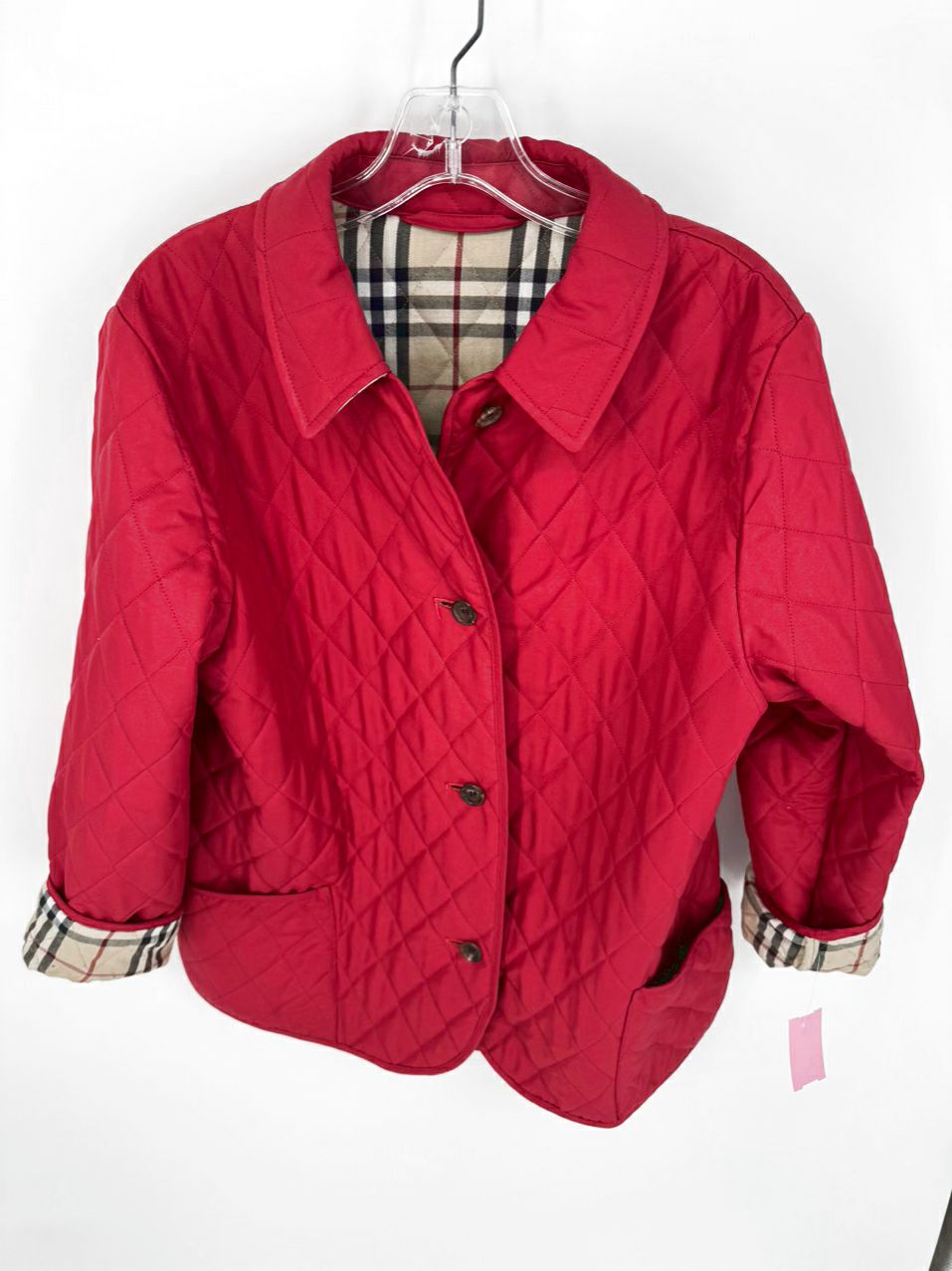BURBERRY LONDON Size L Red Quilted Novacheck Jacket