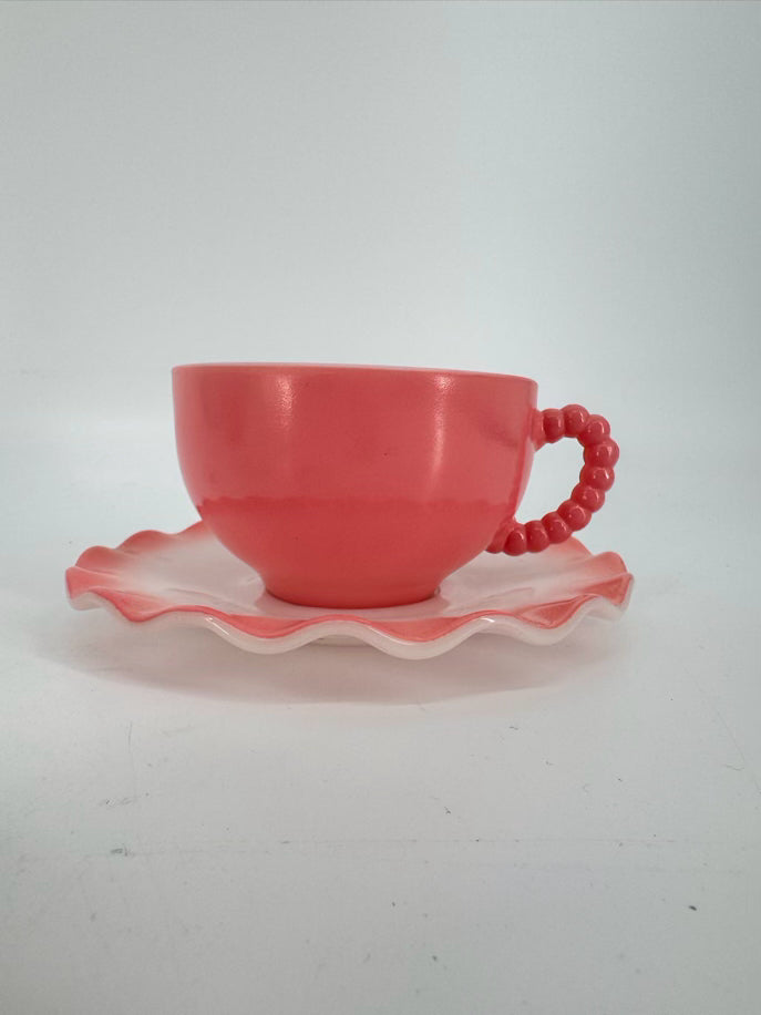 HAZEL ATLAS Pink & White Milk Glass Ripple Setting for 6