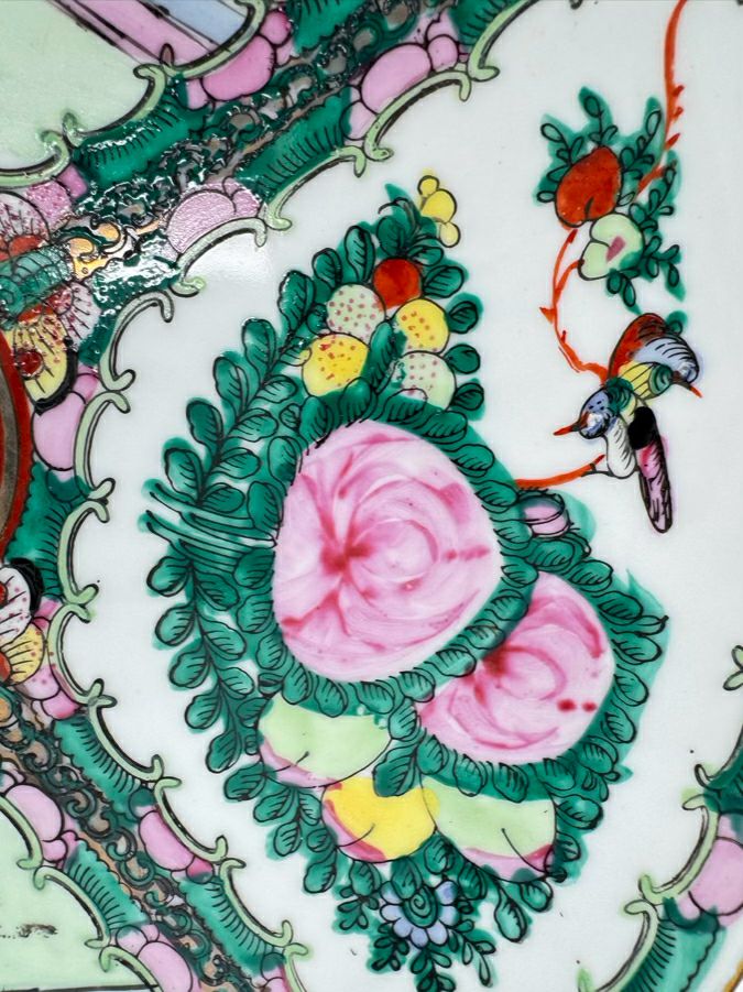 Pink & Green Rose Medallion Decorative Plate w/ Hanger