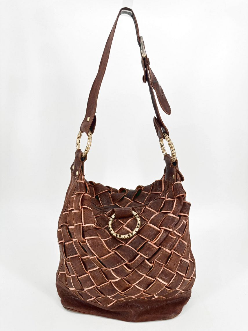TRACY REESE Cognac Leather Woven Purse