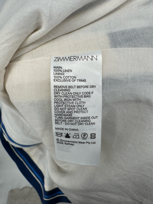ZIMMERMANN Size 2 Blue Linen Sailboat Button Up Dress