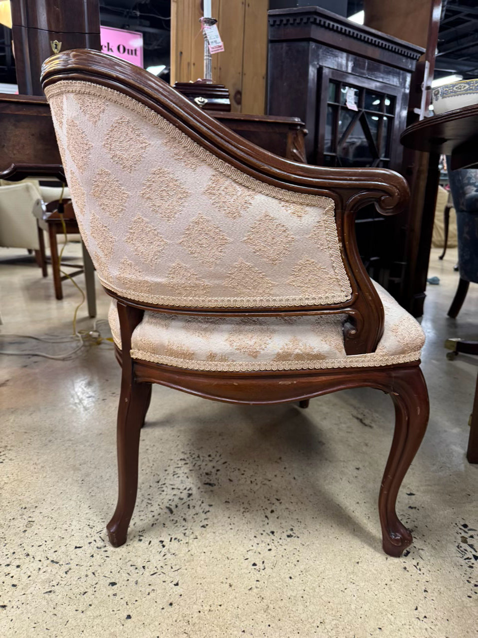 Wood Pink Upholstered French Chair