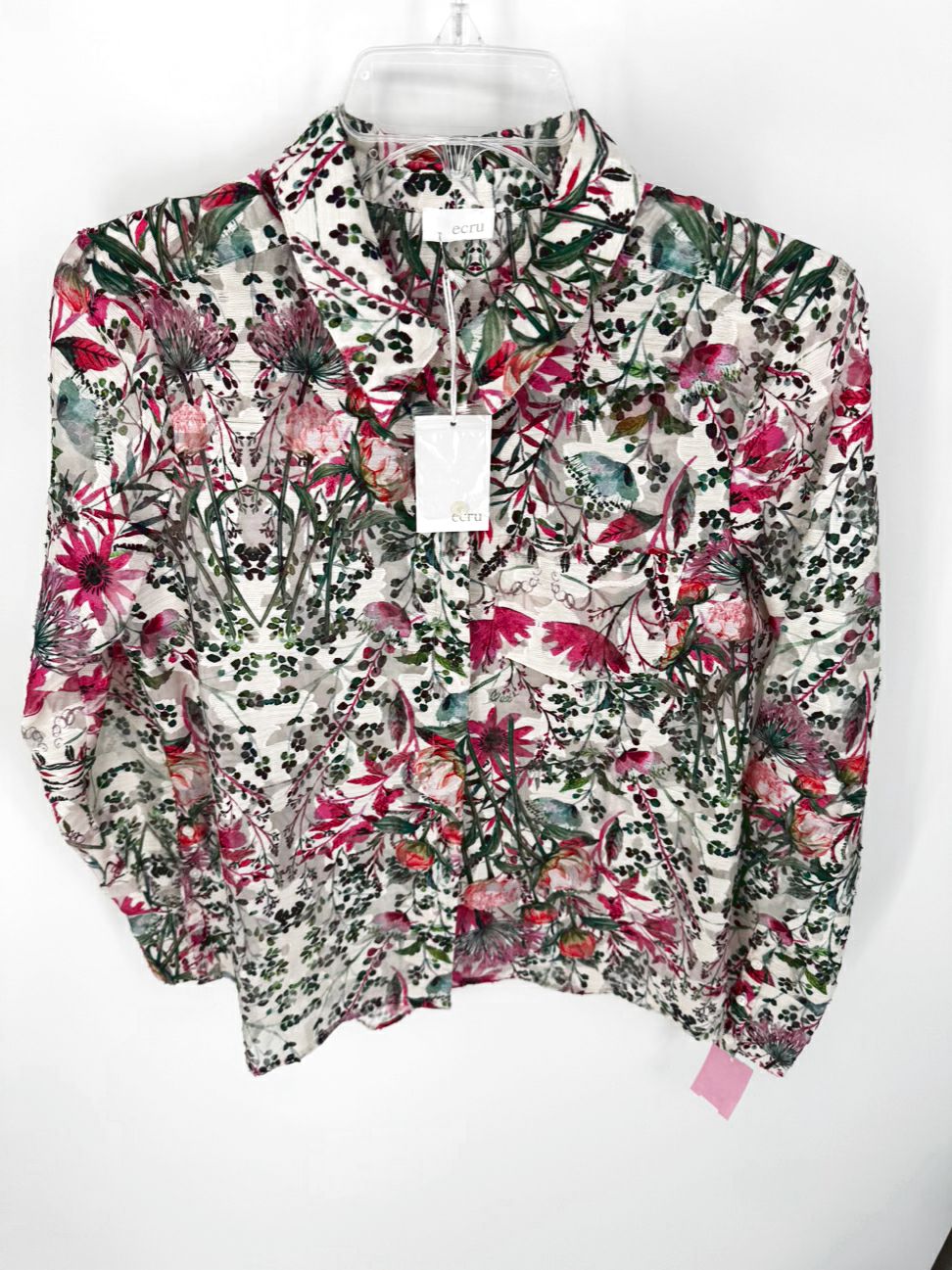 ECRU Size S Beige & Magenta Floral Blouse NWT