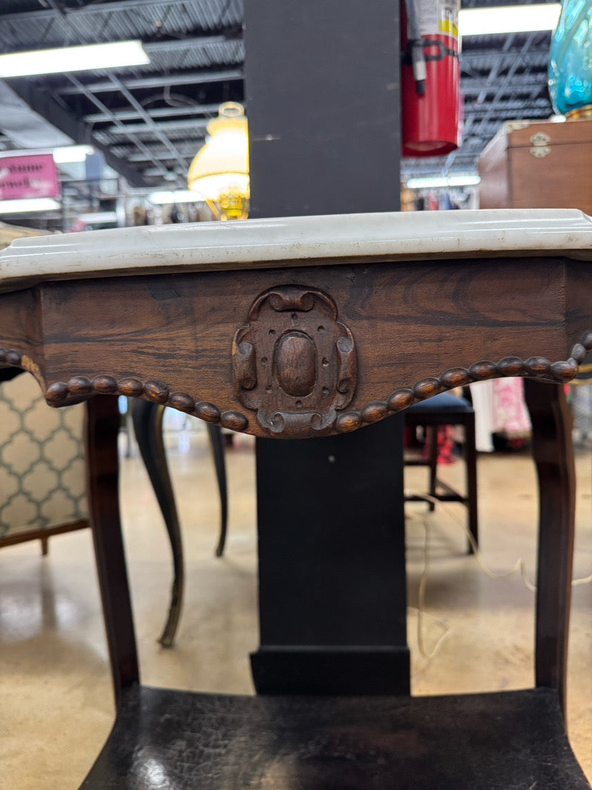VINTAGE Wood & Marble Victorian Occasional Table