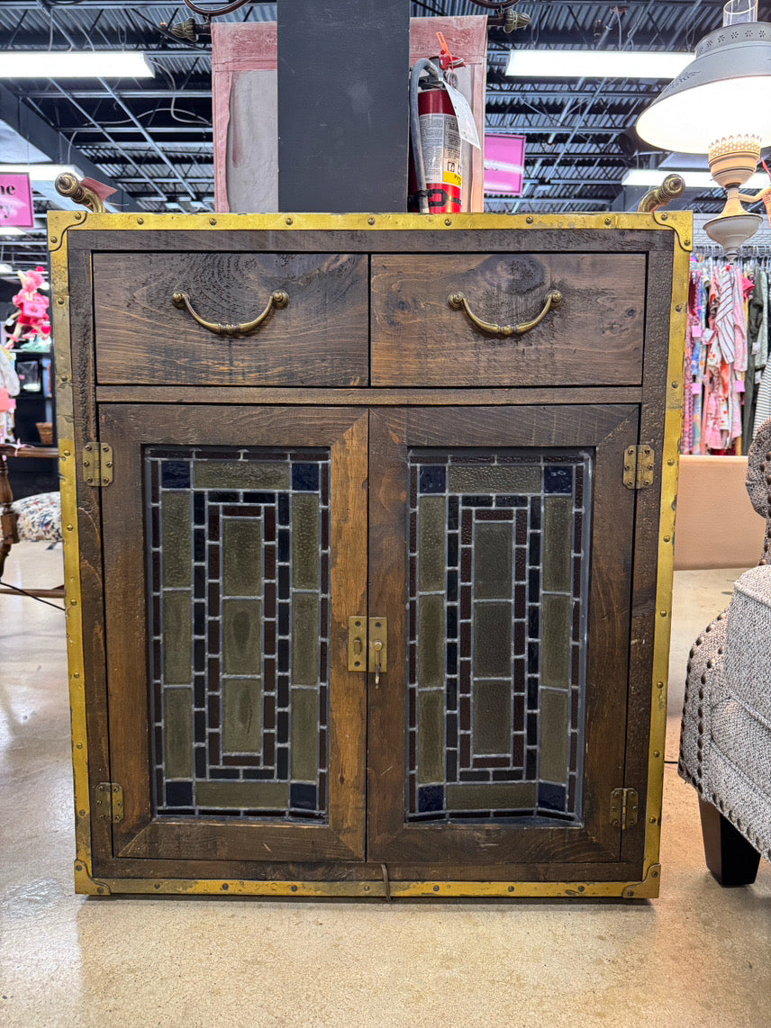 HABERSHAM Wood & Stained Glass Bar Cabinet