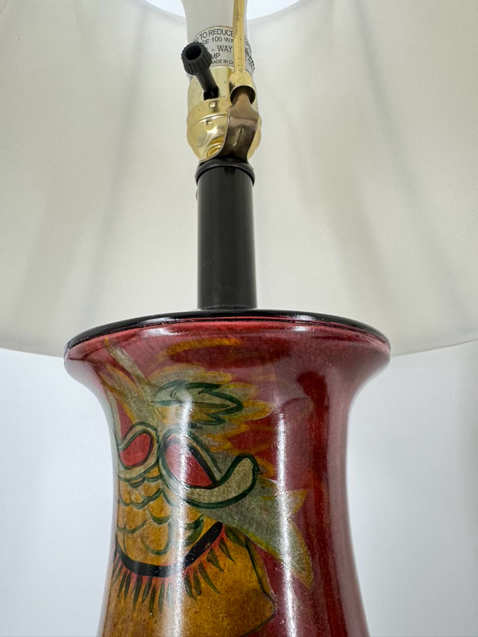Brick & Green Flowers Ceramic Pair of Lamps