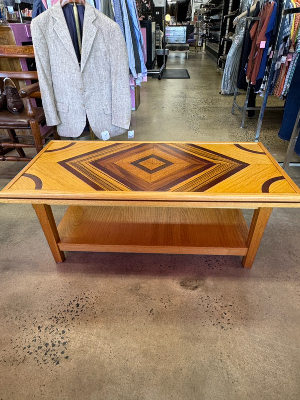 Light Oak w/ Dark Wood Inlay Handmade Coffee Table