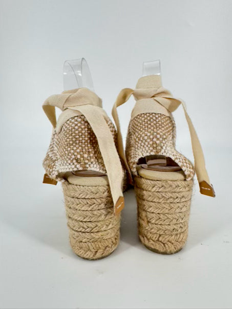 CASTANER Size 41 Natural Textile Wrap Tie Espadrilles