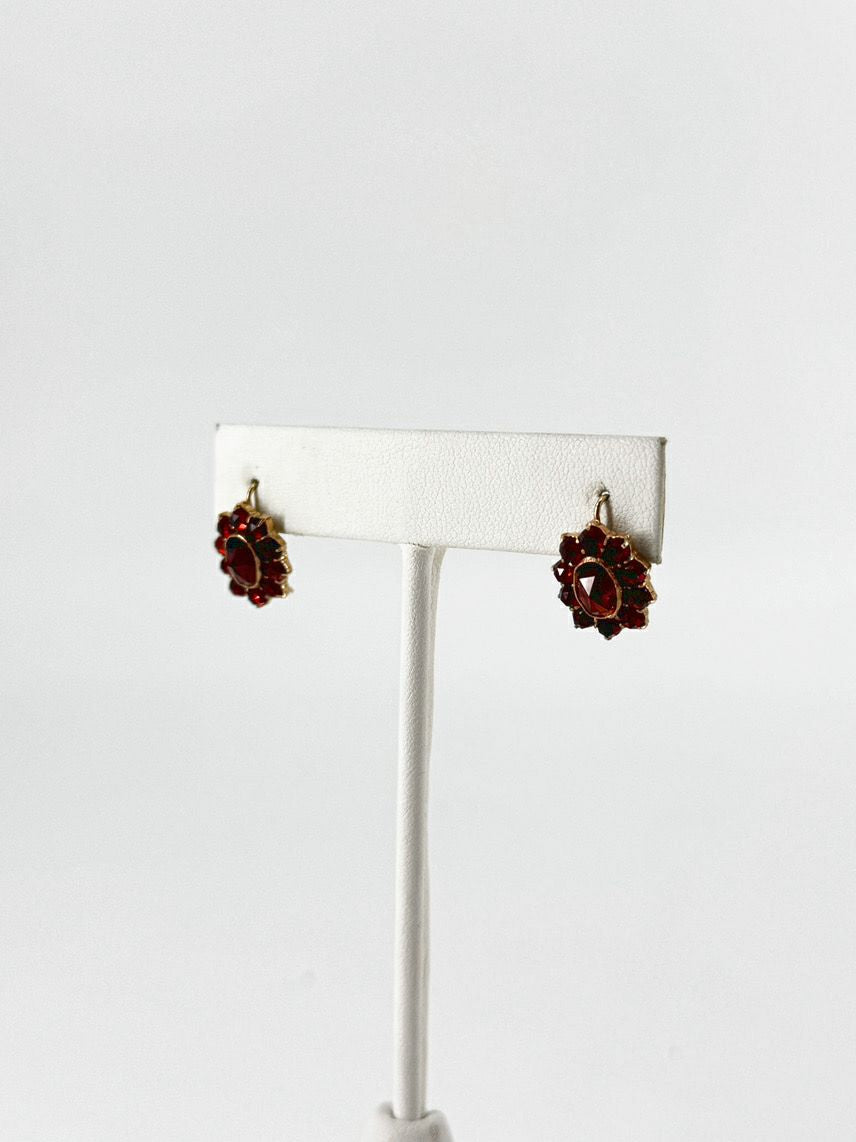 14k Garnet Flower Earrings
