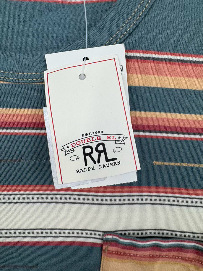 DOUBLE RL & CO Size S Teal & Orange Stripe T-shirt NWT