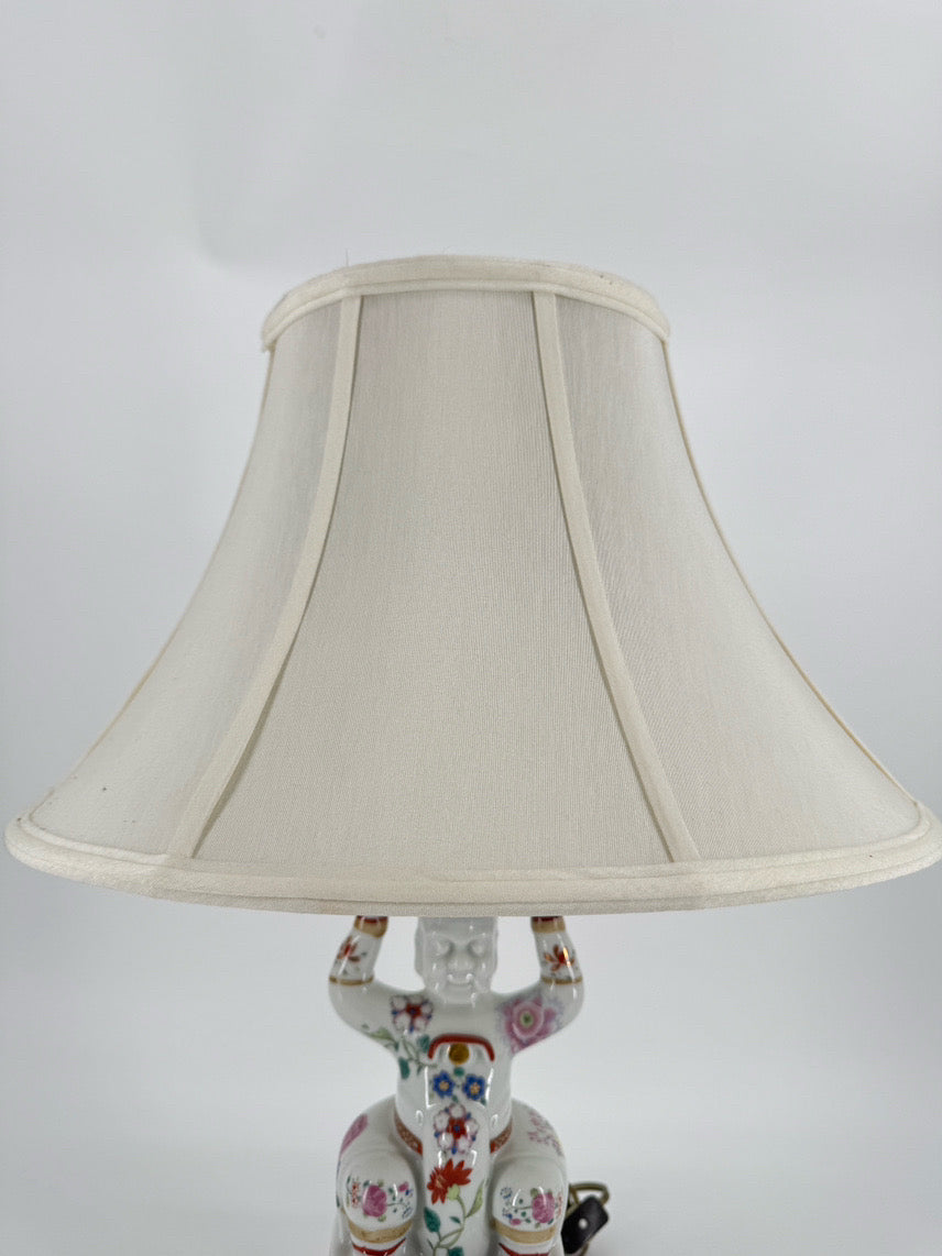 Pink & Green Man on Gold Base Porcelain Lamp