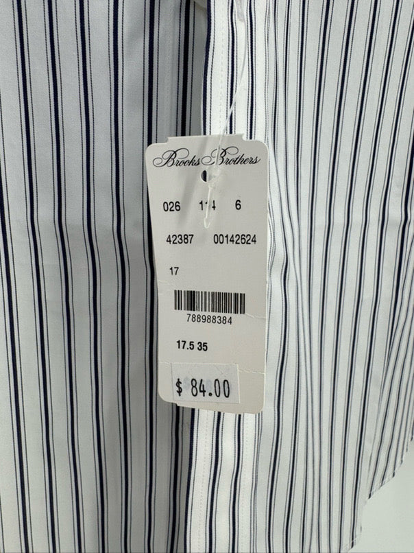 BROOKS BROTHERS Size 35 White Stripe Long Sleeve Shirt NWT