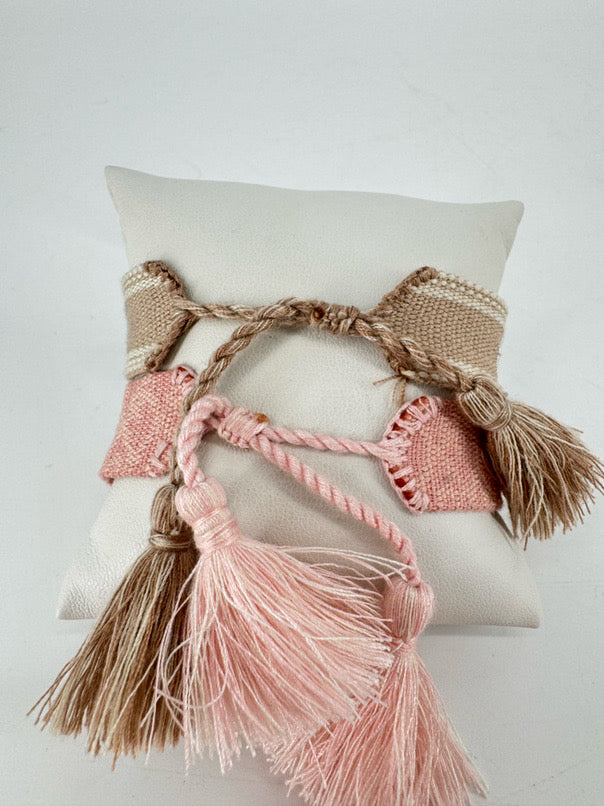 CHRISTIAN DIOR Pink & Tan Woven Pair of Bracelets