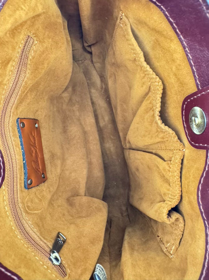 PATRICIA NASH Blue & Brown Leather Map Crossbody Bag